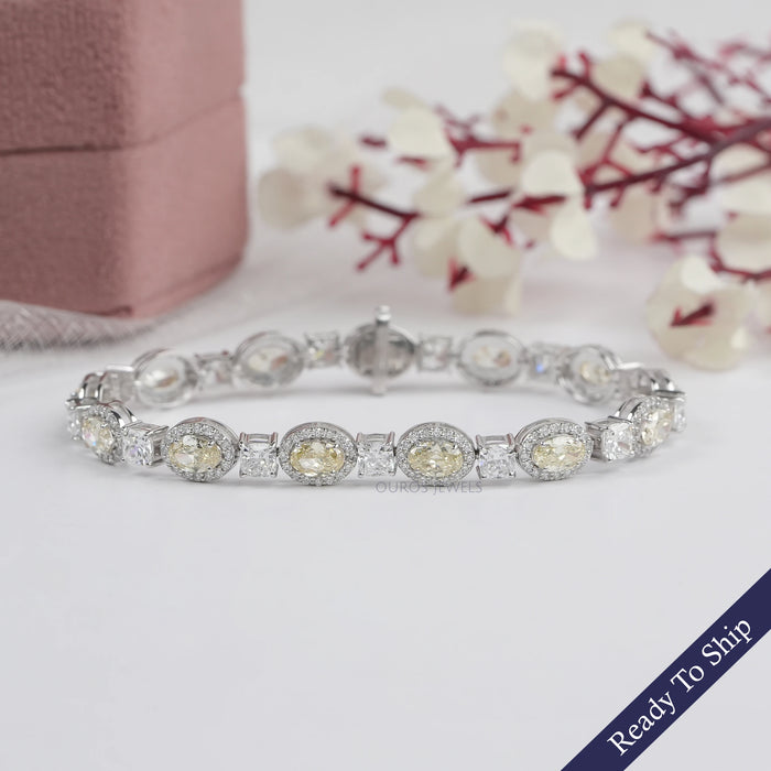 Yellow Oval Lab Diamond Halo Tennis Bracelet