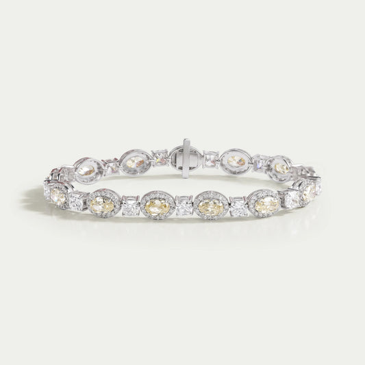 Yellow Oval Cut Halo Diamond Tennis Bracelet