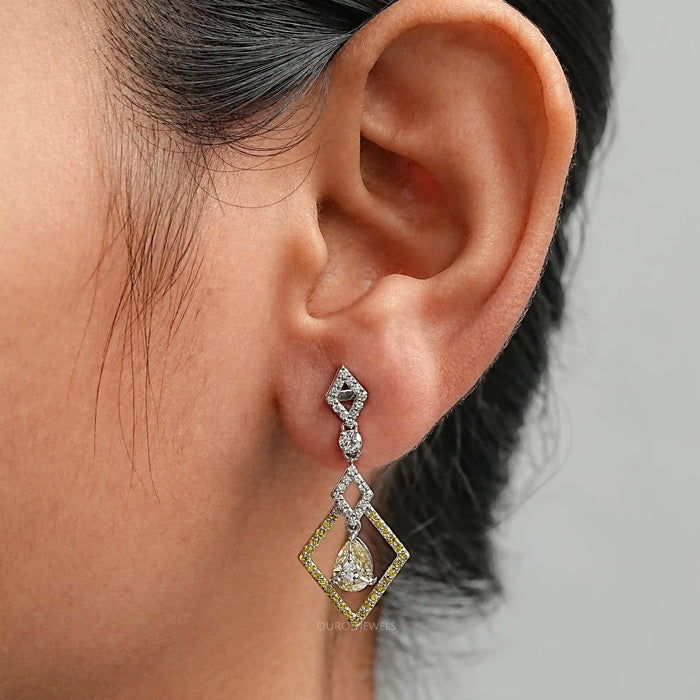 Kite Shape Yellow Pear Diamond Dangle Earrings