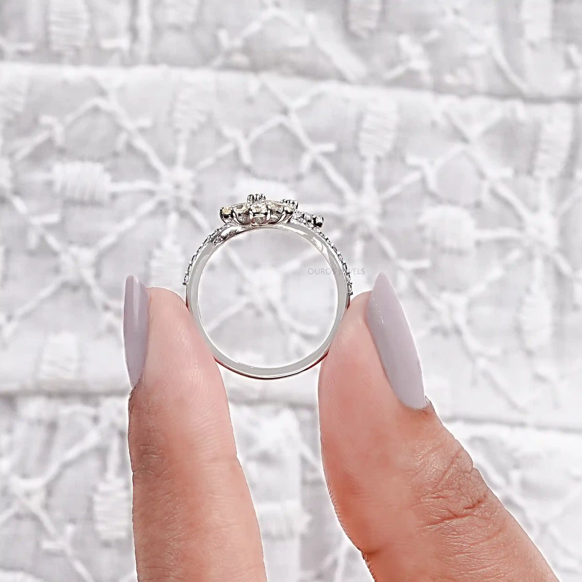 Yellow Pear Shape Lab Diamond Flower Style Bypass Ring Ring