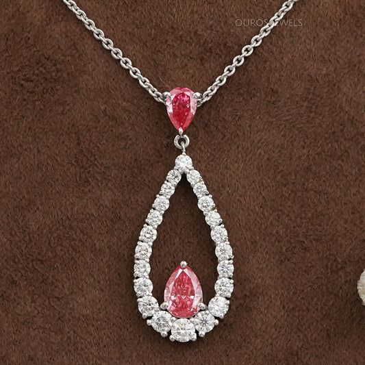 Open Pear Shape Pink Lab Diamond Pendant Necklaces