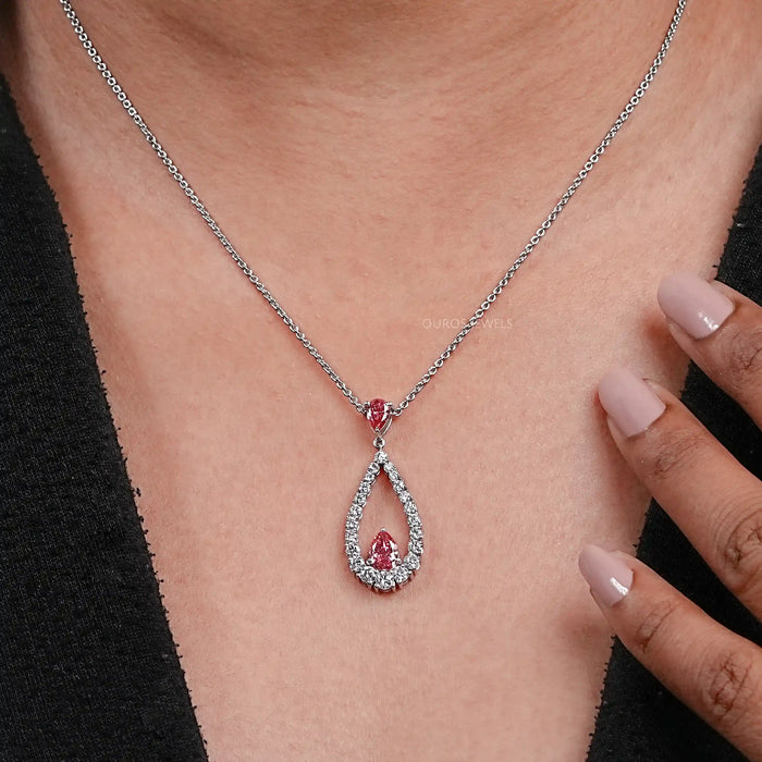 Pink Pear Diamond Open Shape Pendant