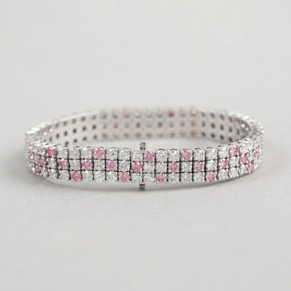 Three Row Pink Round Diamond Tennis Bracelet Bracelet