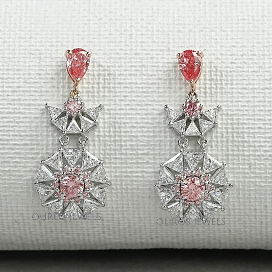 Pink Diamond Starburst Drop Earrings