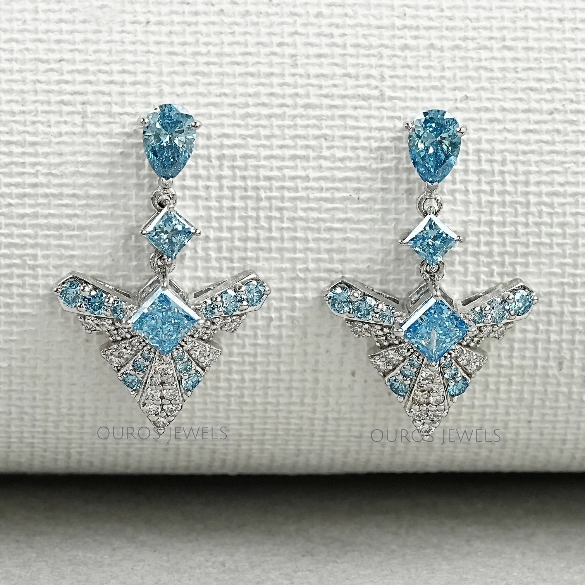 Blue Geometric Diamond Drop Earrings Earrings