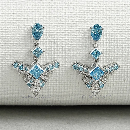 Blue Geometric Diamond Drop Earrings Earrings