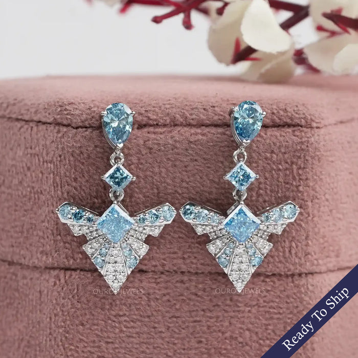 Blue Multi Shape Lab Diamond Drop Earrings