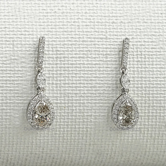 Olive Pear Shape Halo Drop Dangle Earrings Earrings