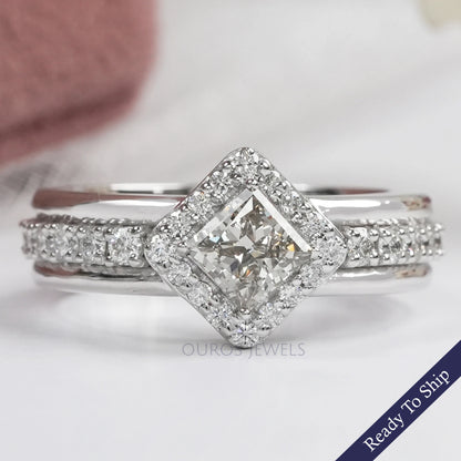 Princess Cut Halo With Accent Lab Diamond Ring