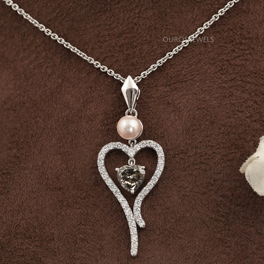 Pearl And Olive Heart Diamond Pendant Necklaces