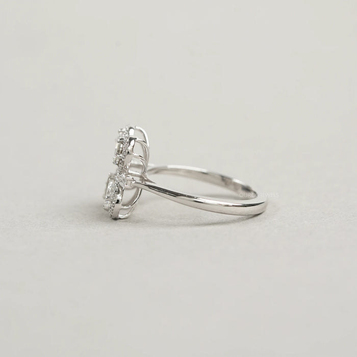 Unique Floral Shape Olive Pear Cut Halo Lab Diamond Ring