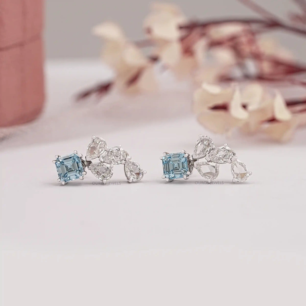 Blue Asscher Lab Diamond Drop Earrings Earrings