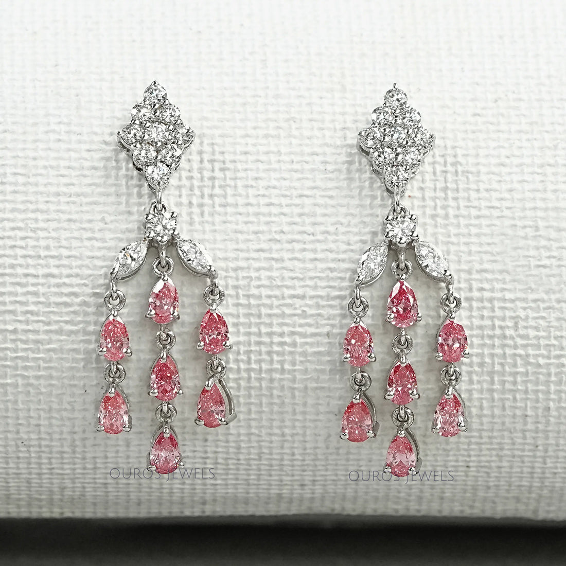 Fancy Pink Pear Chandelier Earrings Earrings