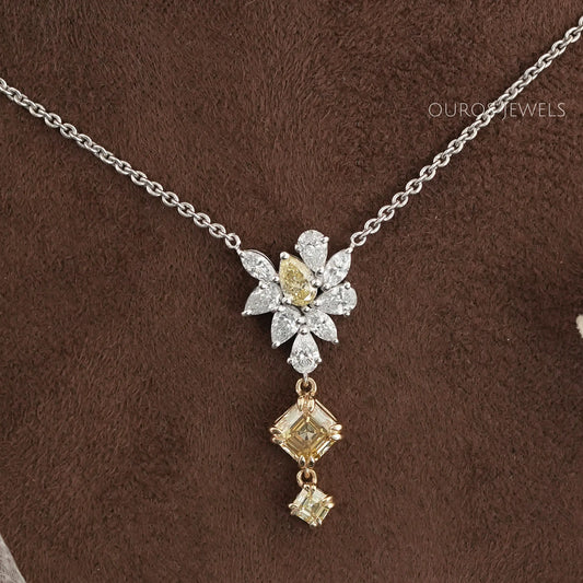 Cluster Diamond Yellow Asscher Cut Pendant Necklaces