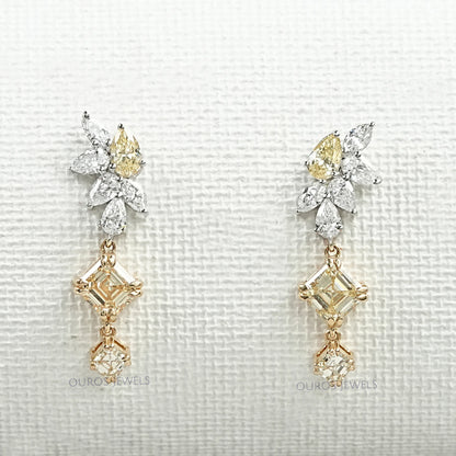 Yellow Asscher Lab Diamond Dangle Earring