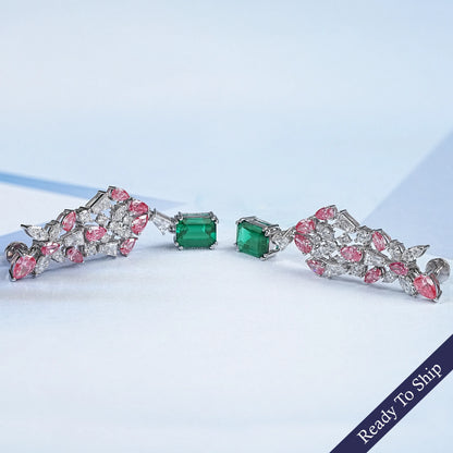 Green Gemstone Multi Shape Cluster Dangle Earrings