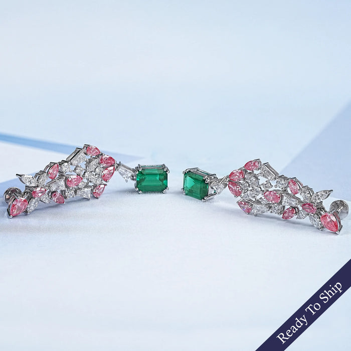 Green Gemstone Multi Shape Cluster Dangle Earrings 