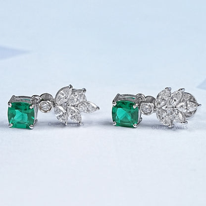 Green Gemstone Cushion And Marquise Drop Earrings Earring