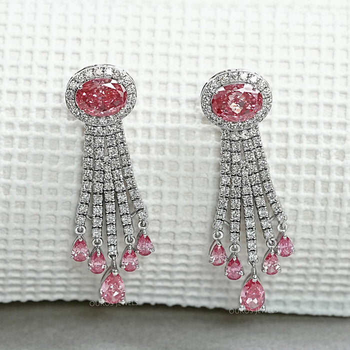 Pink Oval And Pear Cut Lab Diamond Chandelier Earrings 