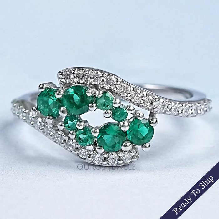 Emerald Round And Lab Diamond Bypass Ring