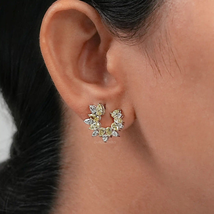 Open Yellow Pear Lab Diamond Hoop Earrings