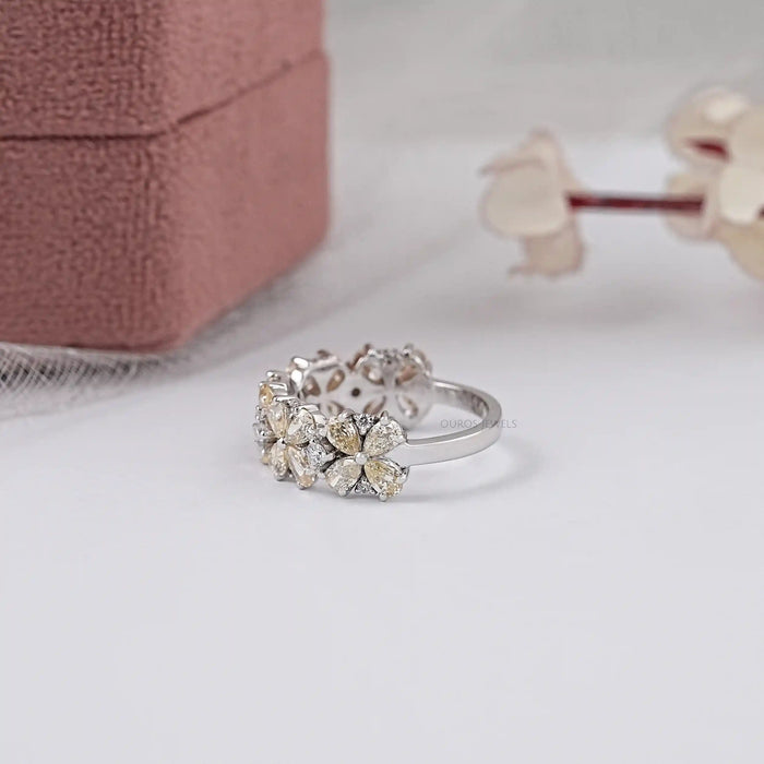 Yellow Pear Shape Floral Style Half Eternity Diamond Band