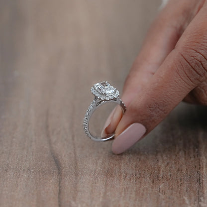 Radiant Cut Halo Solitaire Accent Engagement Ring Ring