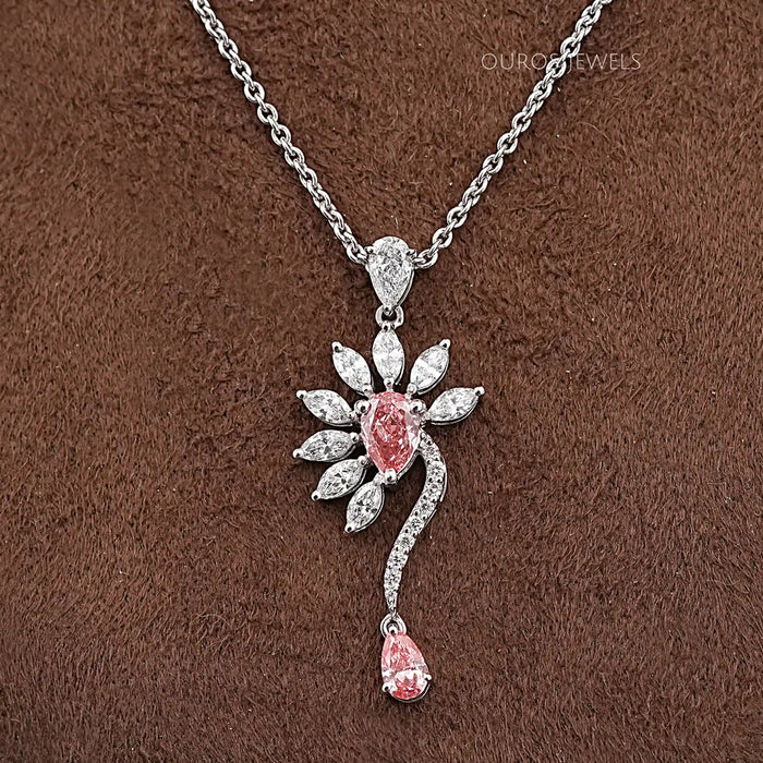 Pink Pear Flower Shape Diamond Pendant
