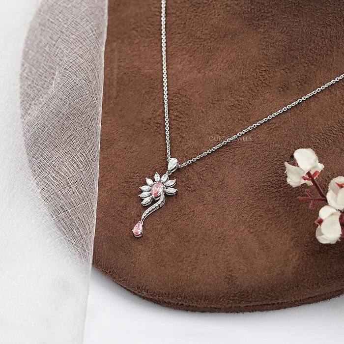 Pink Pear Lab Diamond Flower Shape Pendant