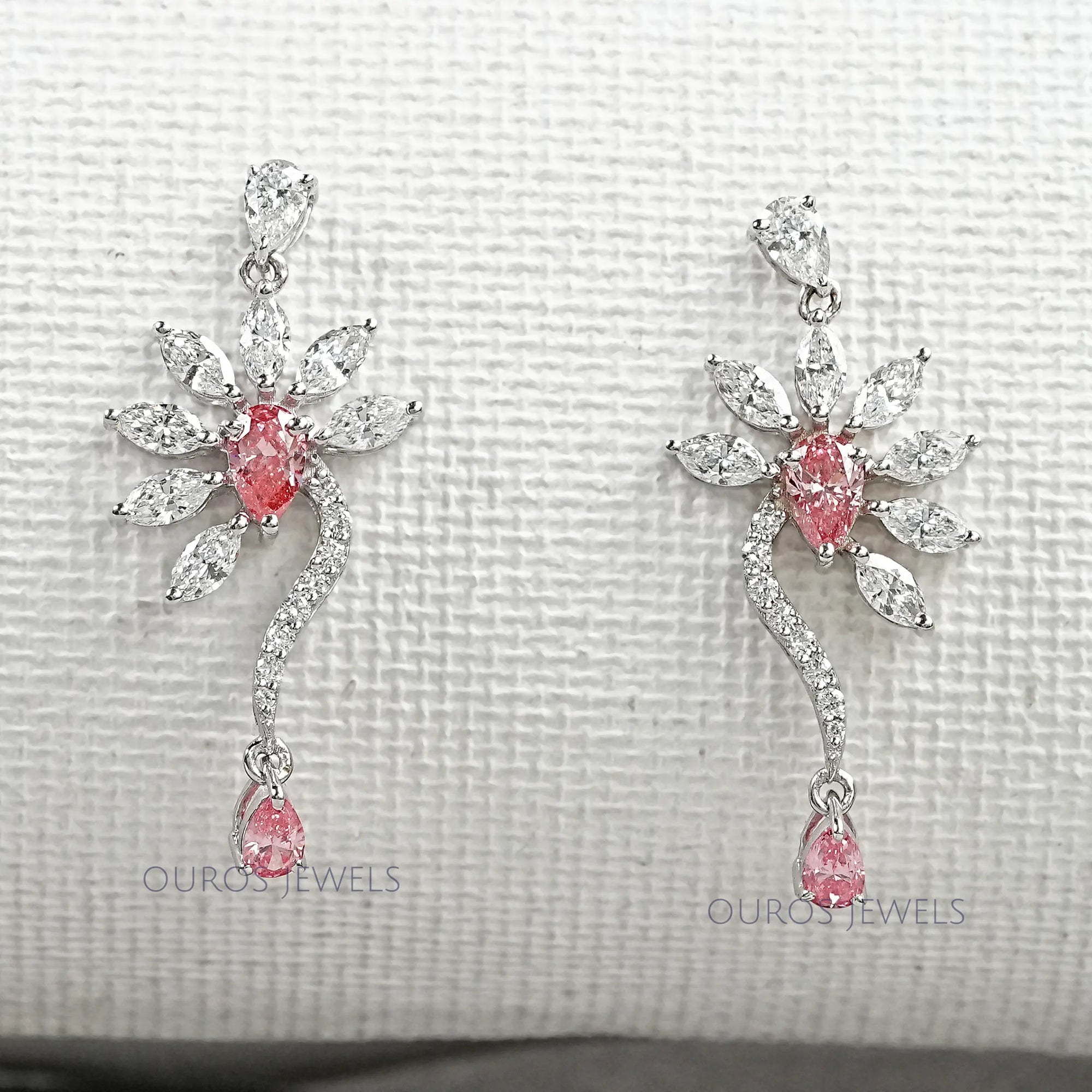 Flower Shape Pink Pear & Marquise Shape Earrings Earrings