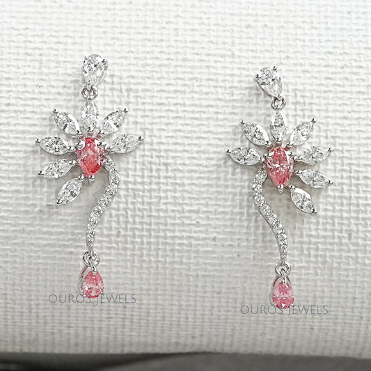 Flower Shape Pink Pear & Marquise Shape Earrings Earrings