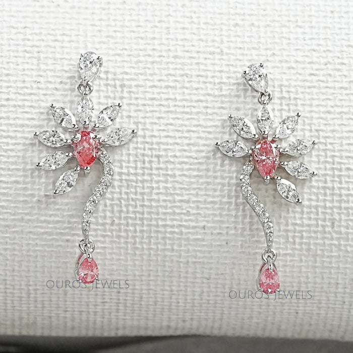 Flower Shape Pink Pear & Marquise Shape Earrings