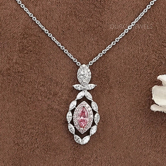 Pink Marquise Shape Double Halo Pendant Necklaces