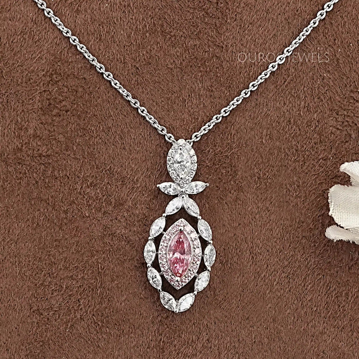 Pink Marquise Shape Double Halo Pendant