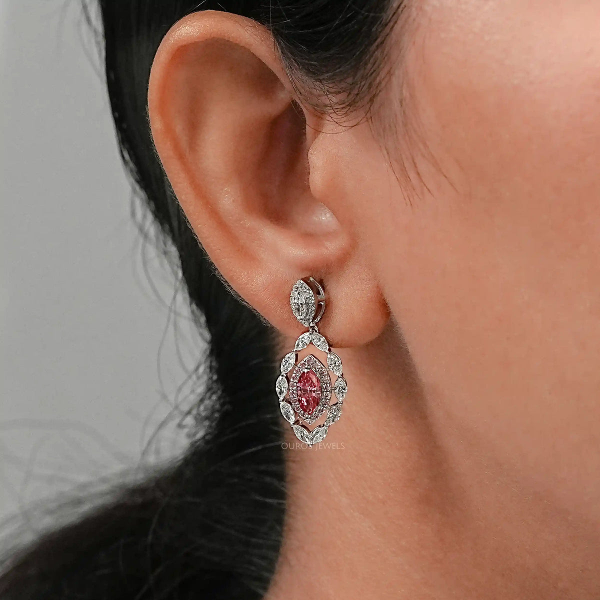 Pink Marquise Lab Diamond Double Halo Earrings Earrings