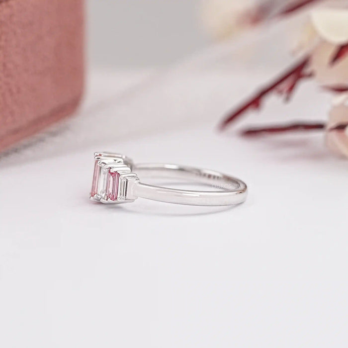 Fancy Pink Baguette Cut Lab Diamond Seven Stone Ring
