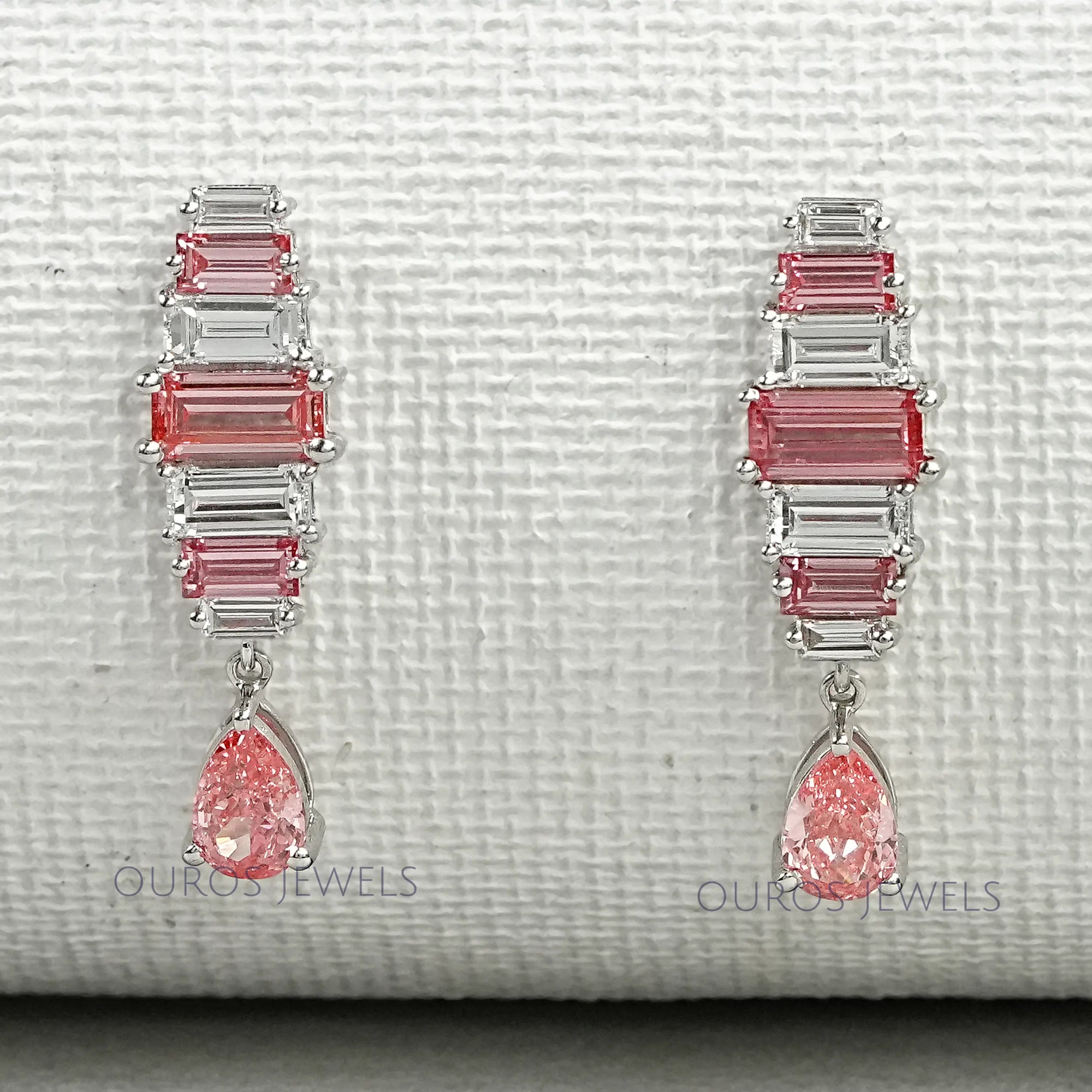 Pink Baguette Attentive Diamond Earrings Earrings