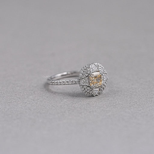 Yellow Asscher Cut Halo Lab Grown Diamond Engagement  Ring