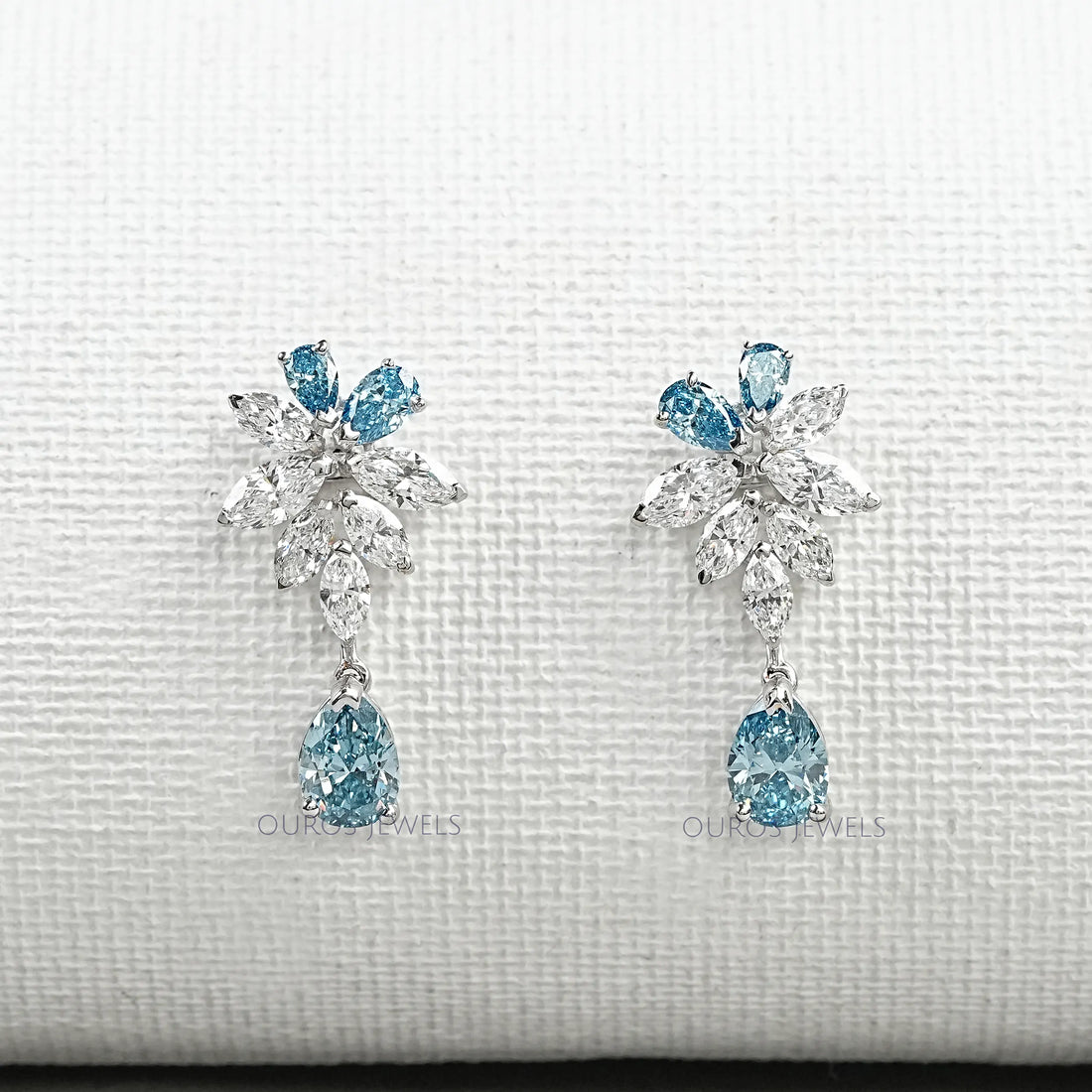 Blue Pear Diamond Cluster Drop Earrings Earrings