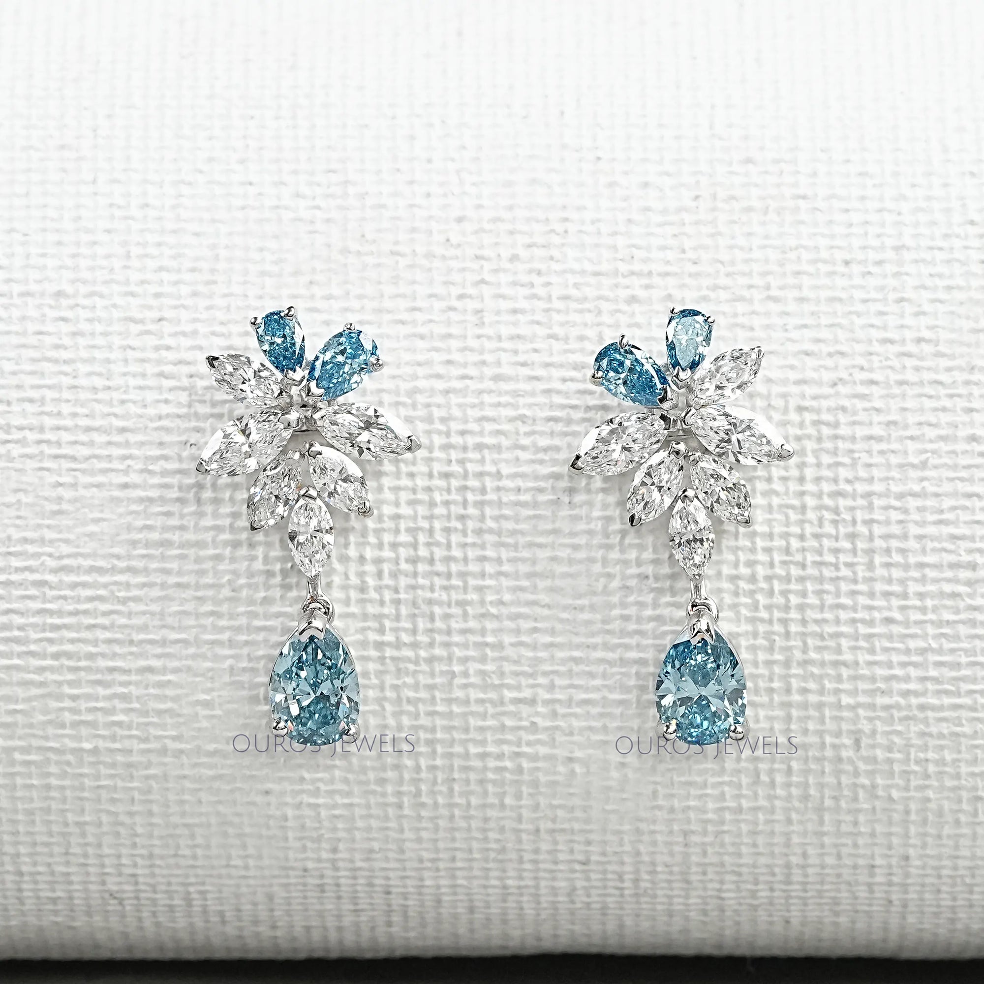 Blue Pear Diamond Cluster Drop Earrings Earrings