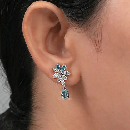 Fancy Blue Pear Diamond Cluster Drop Earrings Earrings
