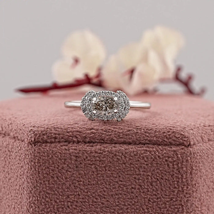Fancy Olive Oval Cut Lab Diamond Halo Engagement Ring