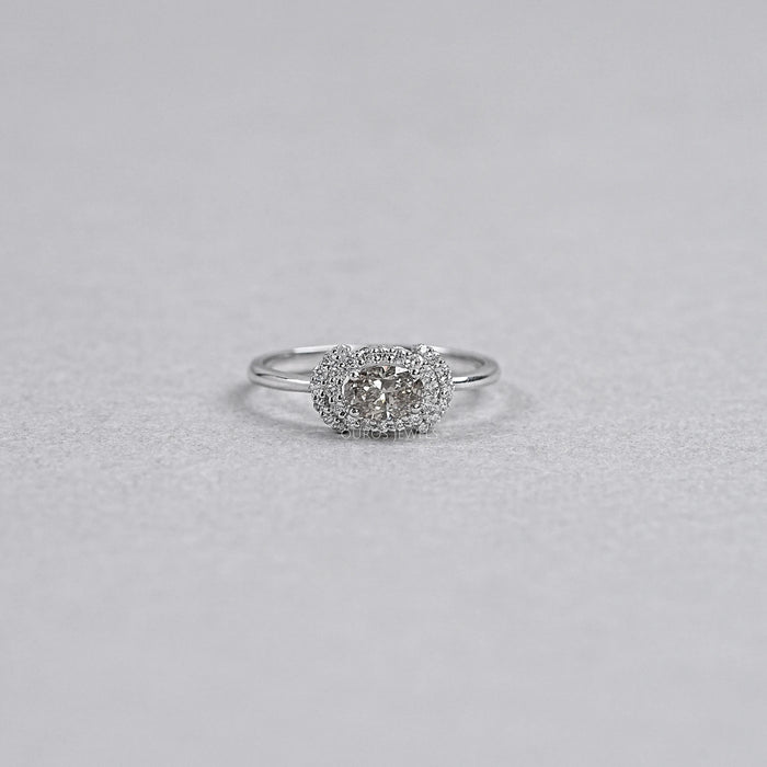 Oval Shape Olive Diamond  Halo Ring