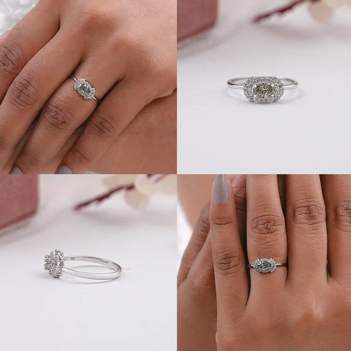 Fancy Olive Oval Cut Lab Diamond Halo Engagement Ring