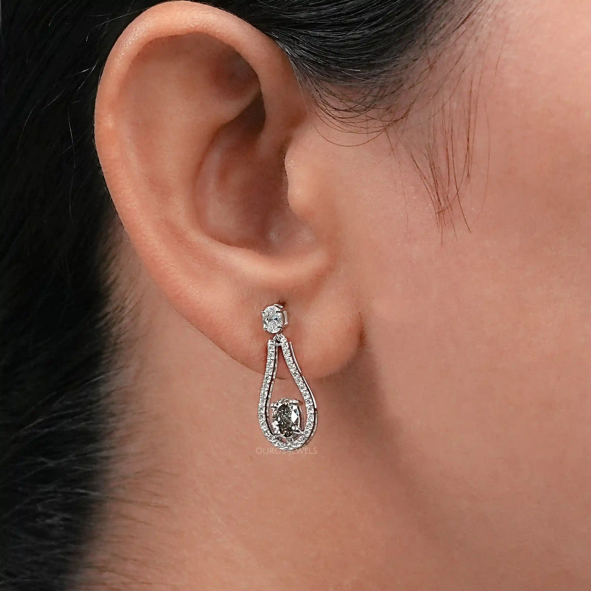 Olive Oval Diamond Layered Teardrop Dangle Earrings Earrings