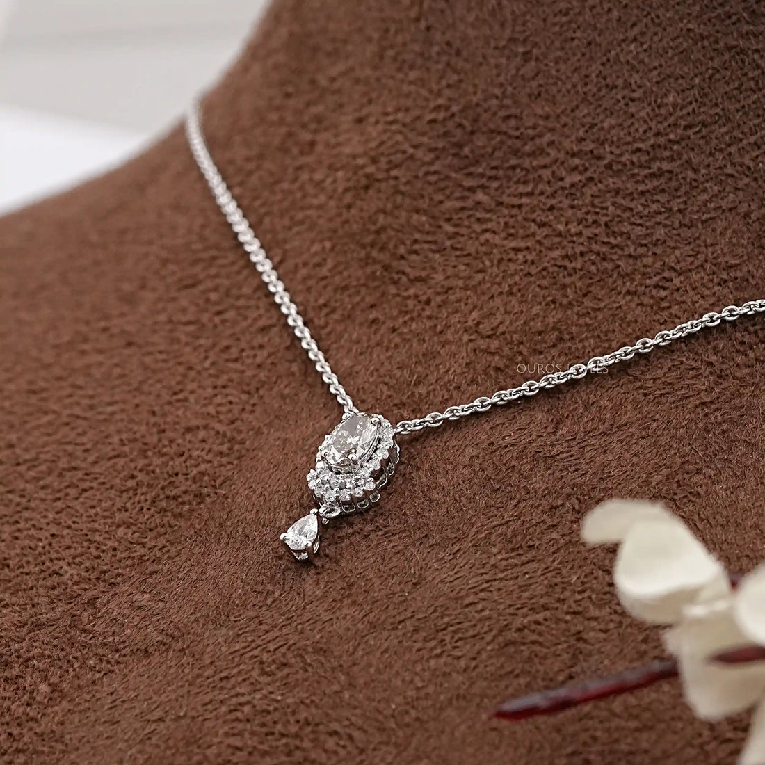 Olive Oval Lab Diamond Halo Pendant Necklaces