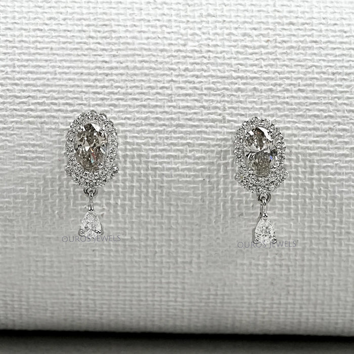 Olive Oval Cut Lab Diamond Drop Earrings 