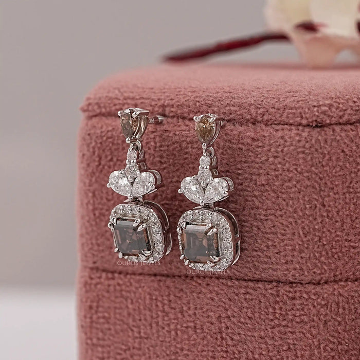 Chocalate Asscher Lab Diamond Drop Earrings