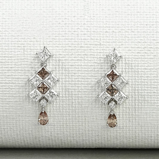 Champagne Princess Cut Lab Diamond Drop Earrings Earrings