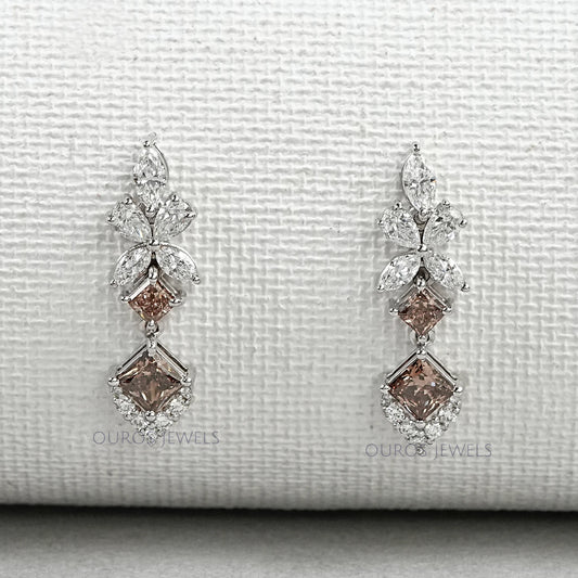 Champagne Princess Cut Drop Earrings Earrings